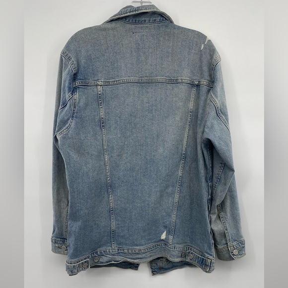 Lucky Brand Long line Trucker slightly distressed jean jacket size M - Picture 5 of 11